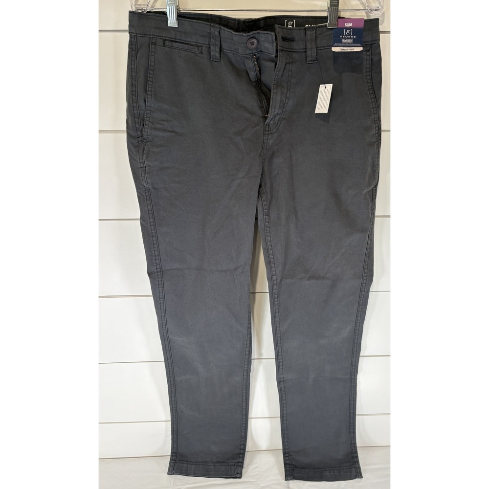 George Pants Men's 32x30 Grey Stone Slim Straight Stretch Casual Chinos-NWT